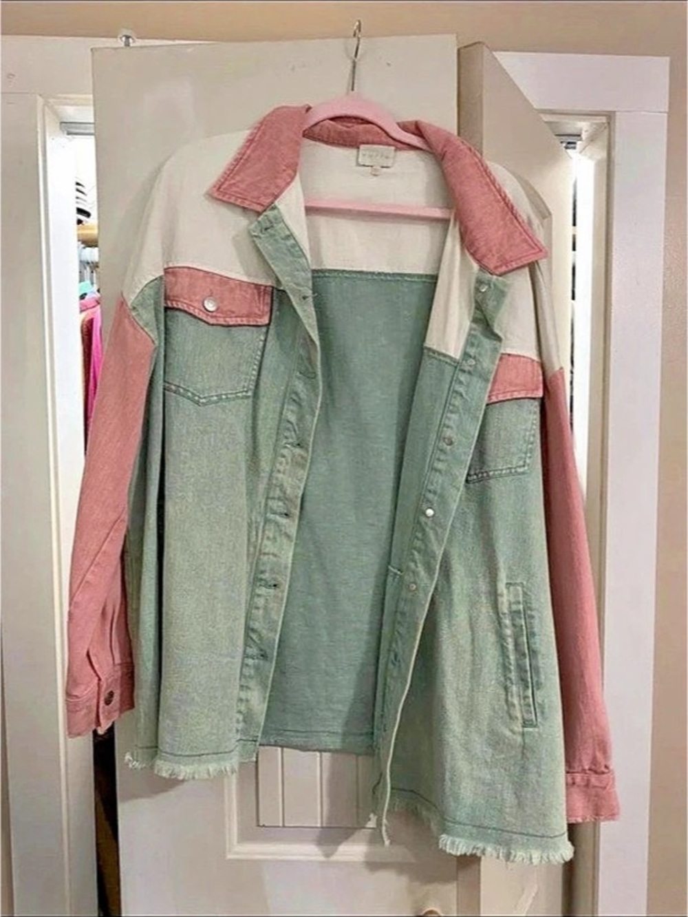 Boutique Color Block Jean Jacket Size xxl